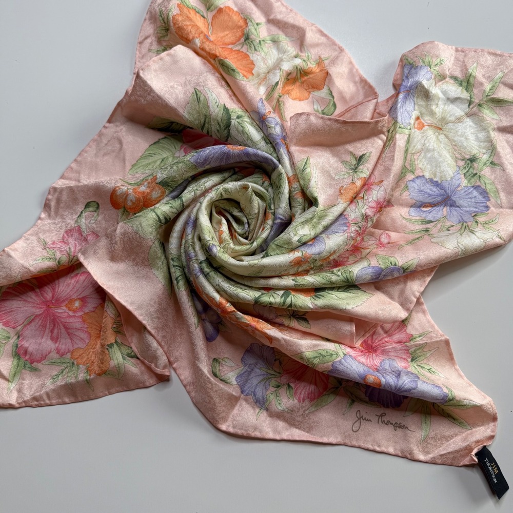 JIM THOMPSON Scarf Pink Floral Hibiscus Silk Square Women's OS Pastel